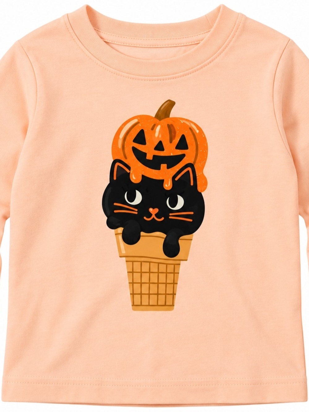 Cat & Jack Peach Halloween Black Cat Pumpkin Graphic Tee